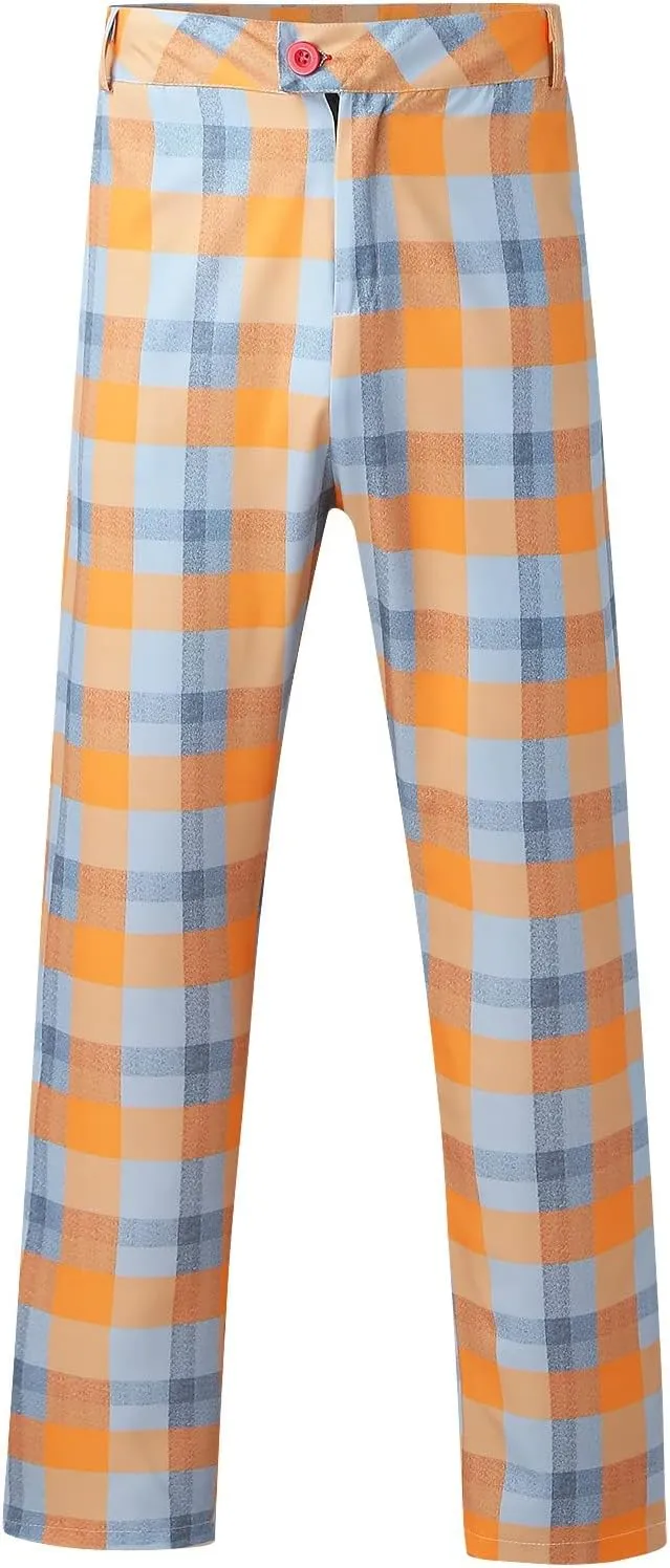 Mens Fashion Plaid Stretch Dress Pants Business Straight Leg Slim Fit Flat-Front Chino Pant Checkered Work Suit Pants