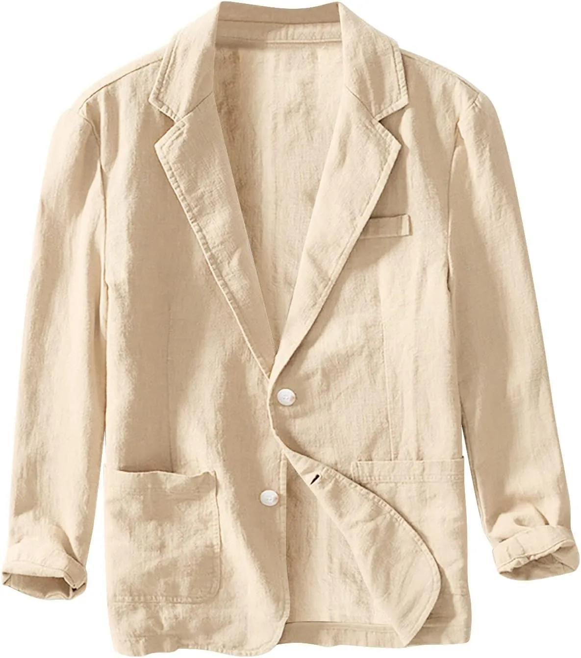 Mens Linen Blazers Slim Fit Lightweight Sport Coats for Men 2 Buttons Unstructured Shirt Jackets with Multi Pockets