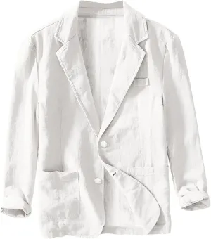 Mens Linen Blazers Slim Fit Lightweight Sport Coats for Men 2 Buttons Unstructured Shirt Jackets with Multi Pockets