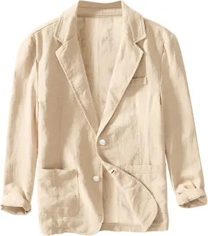 Mens Linen Blazers Slim Fit Lightweight Sport Coats for Men 2 Buttons Unstructured Shirt Jackets with Multi Pockets