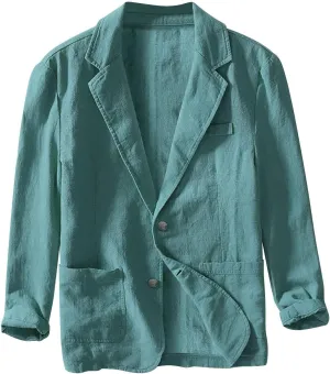Mens Linen Blazers Slim Fit Lightweight Sport Coats for Men 2 Buttons Unstructured Shirt Jackets with Multi Pockets