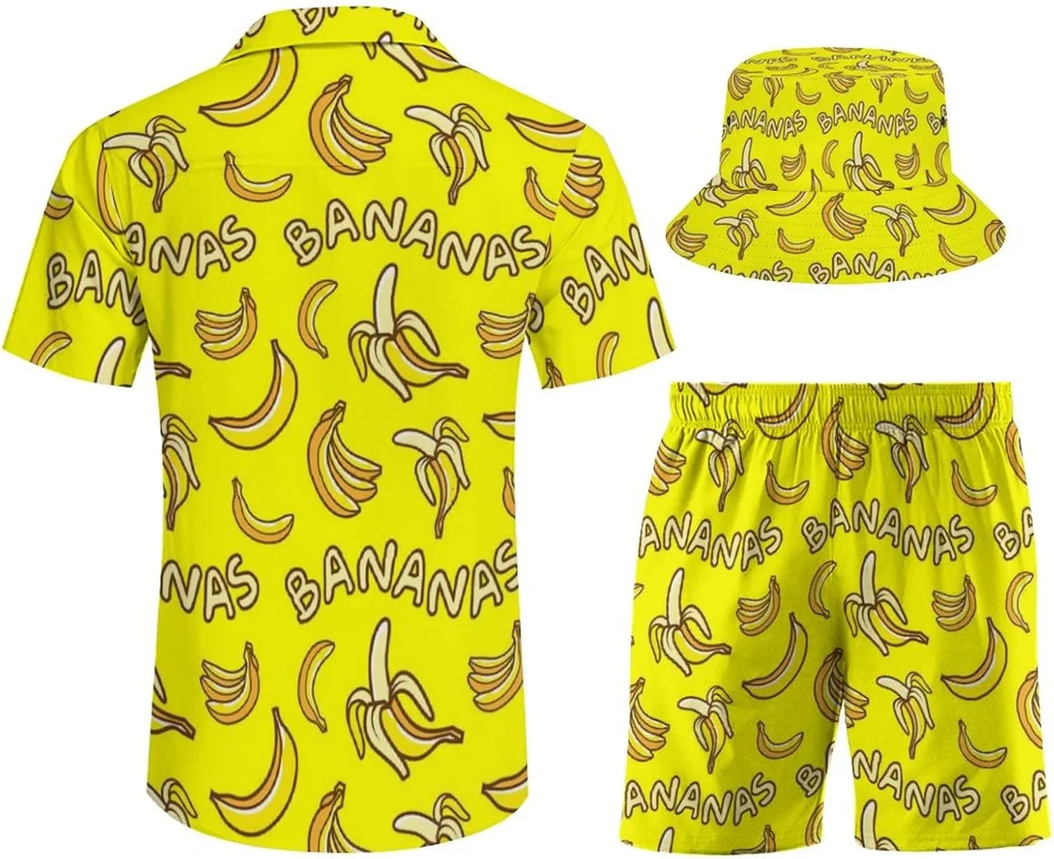 Men's Shirt Hawaiian Outfit Set Beach Shirt and Shorts with Bucket Hats 3 Piece Beach Tropical Hawaii Suits