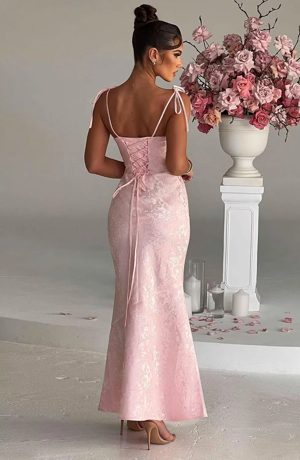 Mermaid Satin Prom Dresses for Women 2025 Jacquard Floral Formal Dress Long Evening Party Gown PU187