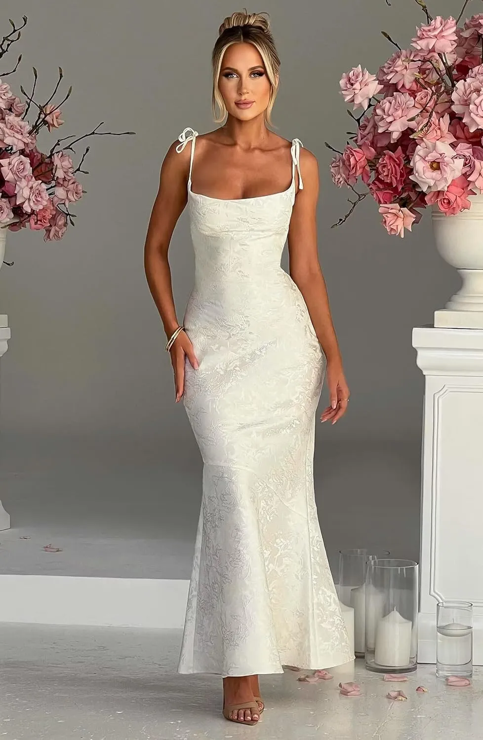 Mermaid Satin Prom Dresses for Women 2025 Jacquard Floral Formal Dress Long Evening Party Gown PU187