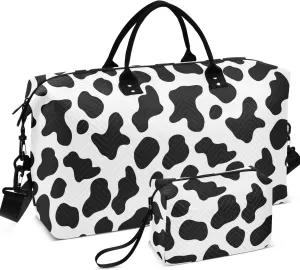 Milk Cow Skin Print Travel Duffel Bag Toiletry Bag Set, Funny Womens Garment Duffel Bag Overnight Hospital Bag