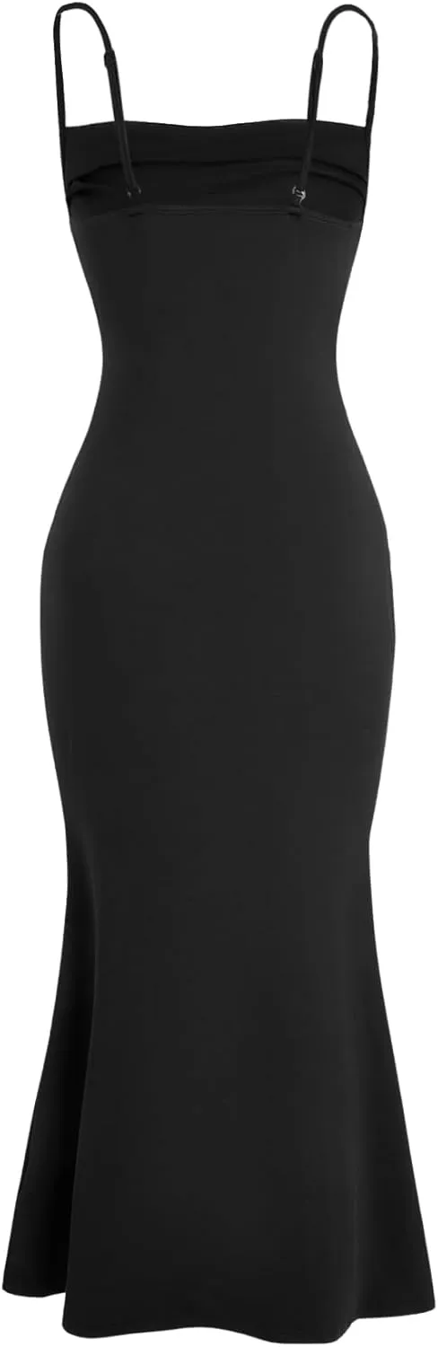Milumia Women's Sexy Sleeveless Spaghetti Strap Ruched Maxi Slip Dress Long Bodycon Fishtail Dress
