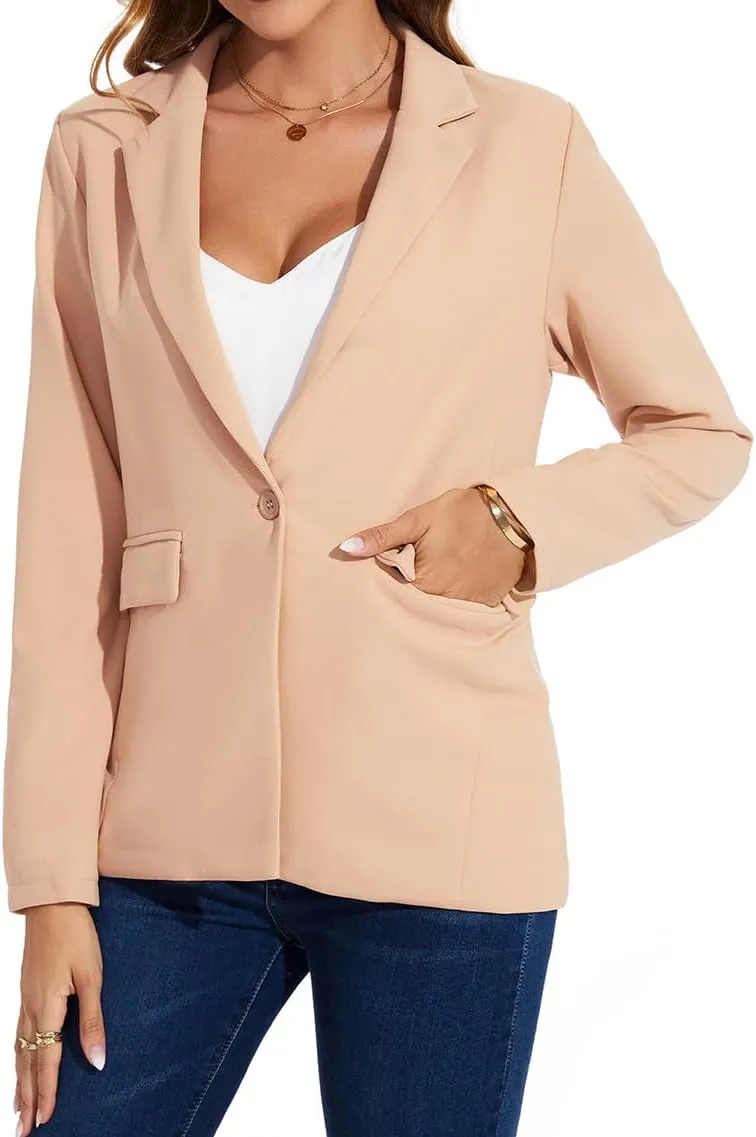 MINTLIMIT Blazers for Women One Button Jacket Suits Notched Lapel Classic Casual Formal Long Sleeve Blazer with Pockets