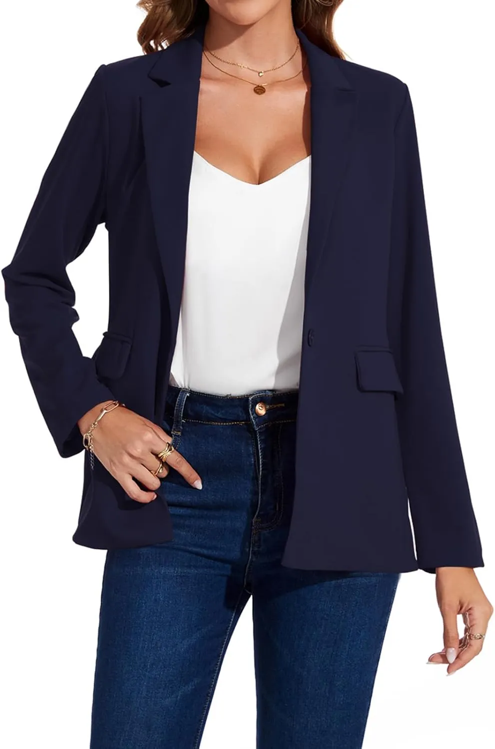 MINTLIMIT Blazers for Women One Button Jacket Suits Notched Lapel Classic Casual Formal Long Sleeve Blazer with Pockets