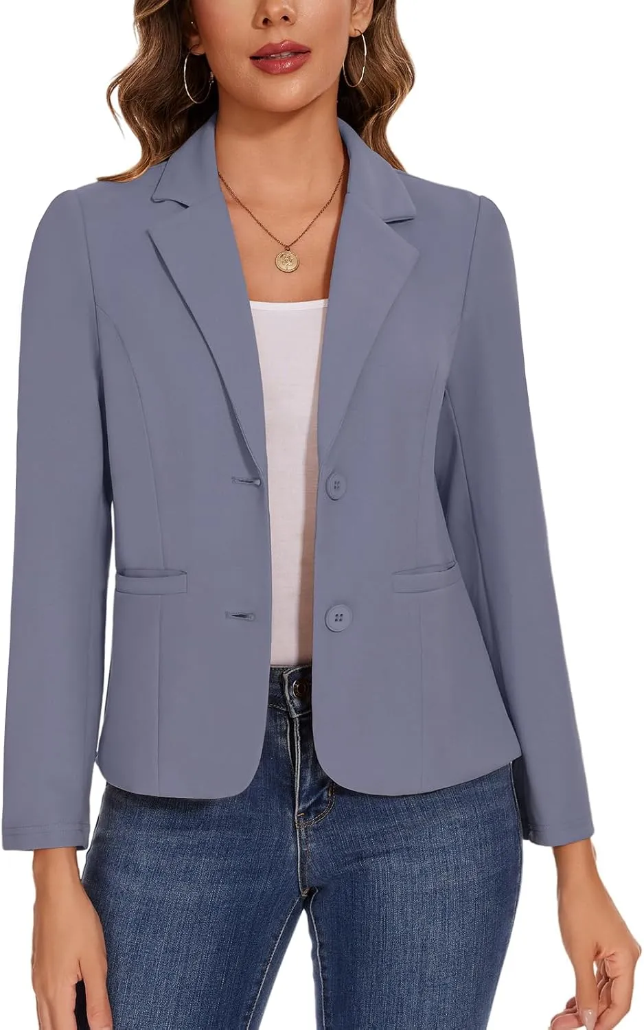 MINTLIMIT Women's Button Front Blazers Long Sleeve Lapel Stretch Casual Office Work Business Blazer Suit Jacket with Pockets