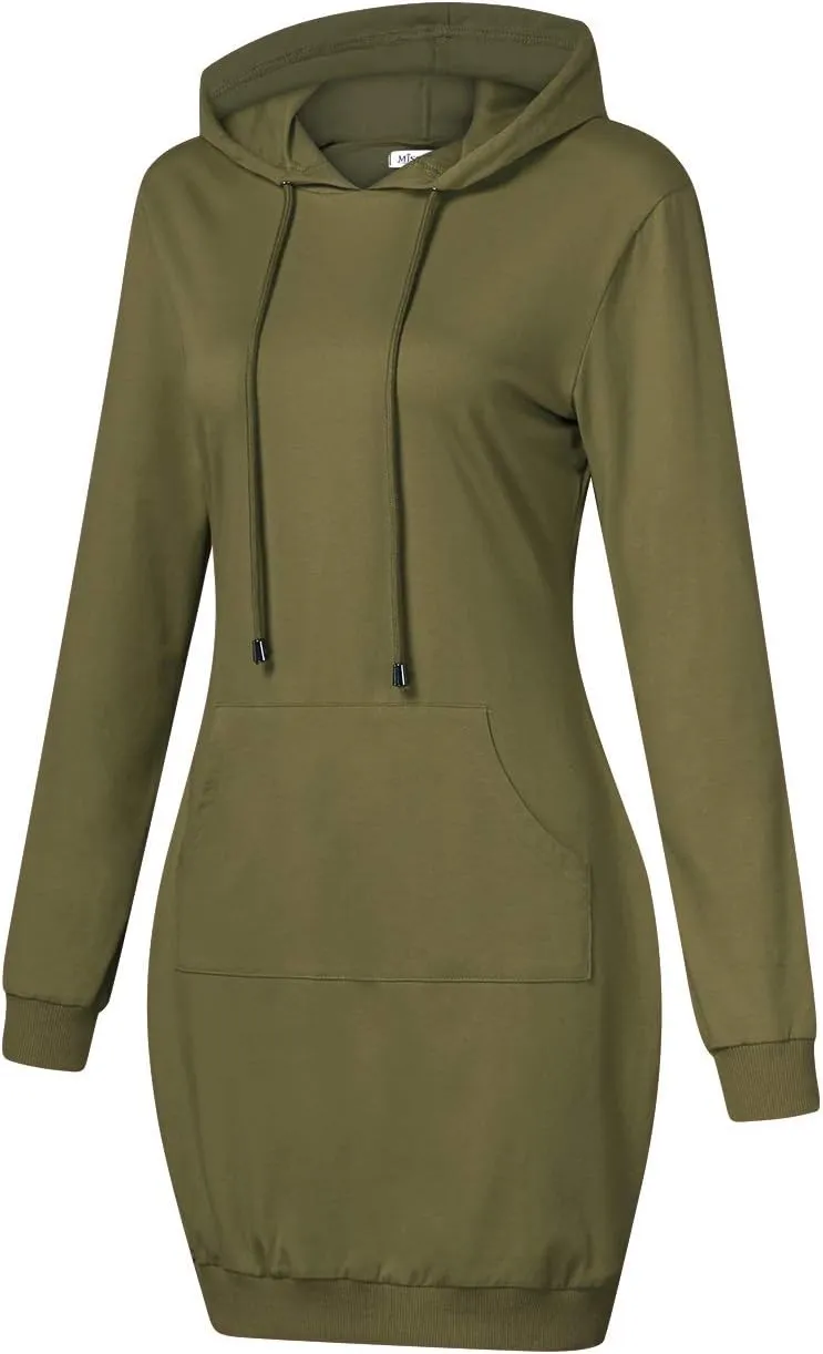 MISSKY Women's Pullover Hooded Kangaroo Pocket Sweatshirt Casual Hoodie Dress