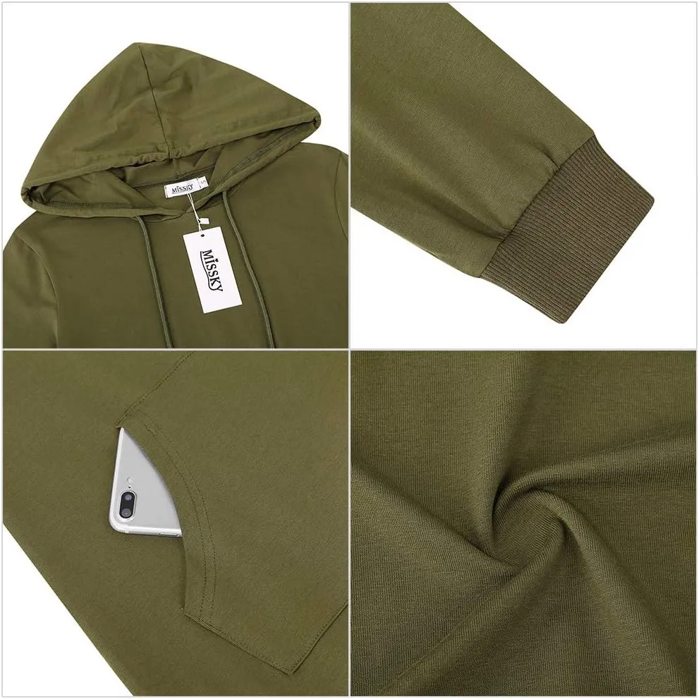 MISSKY Women's Pullover Hooded Kangaroo Pocket Sweatshirt Casual Hoodie Dress