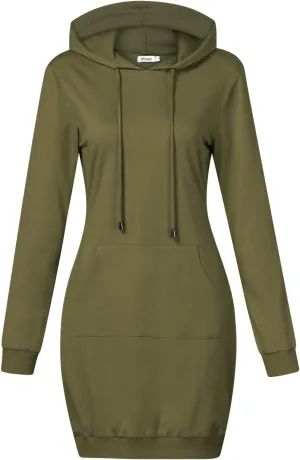 MISSKY Women's Pullover Hooded Kangaroo Pocket Sweatshirt Casual Hoodie Dress