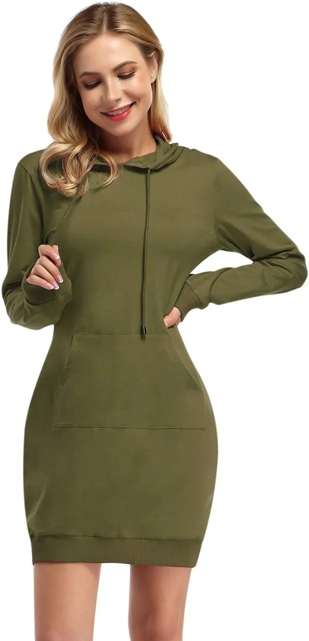MISSKY Women's Pullover Hooded Kangaroo Pocket Sweatshirt Casual Hoodie Dress