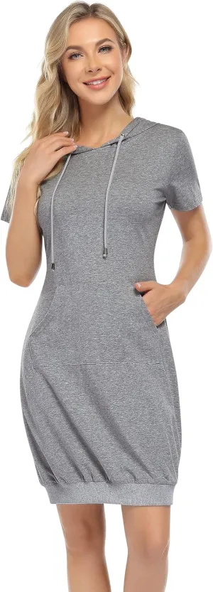 MISSKY Women's Pullover Hooded Kangaroo Pocket Sweatshirt Casual Hoodie Dress