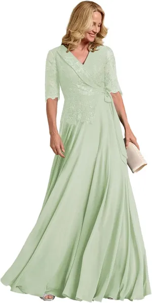 Mother of The Bride Dress Lace Appliques Long Sleeve Formal Evening Gowns Chiffon Long Formal Dress