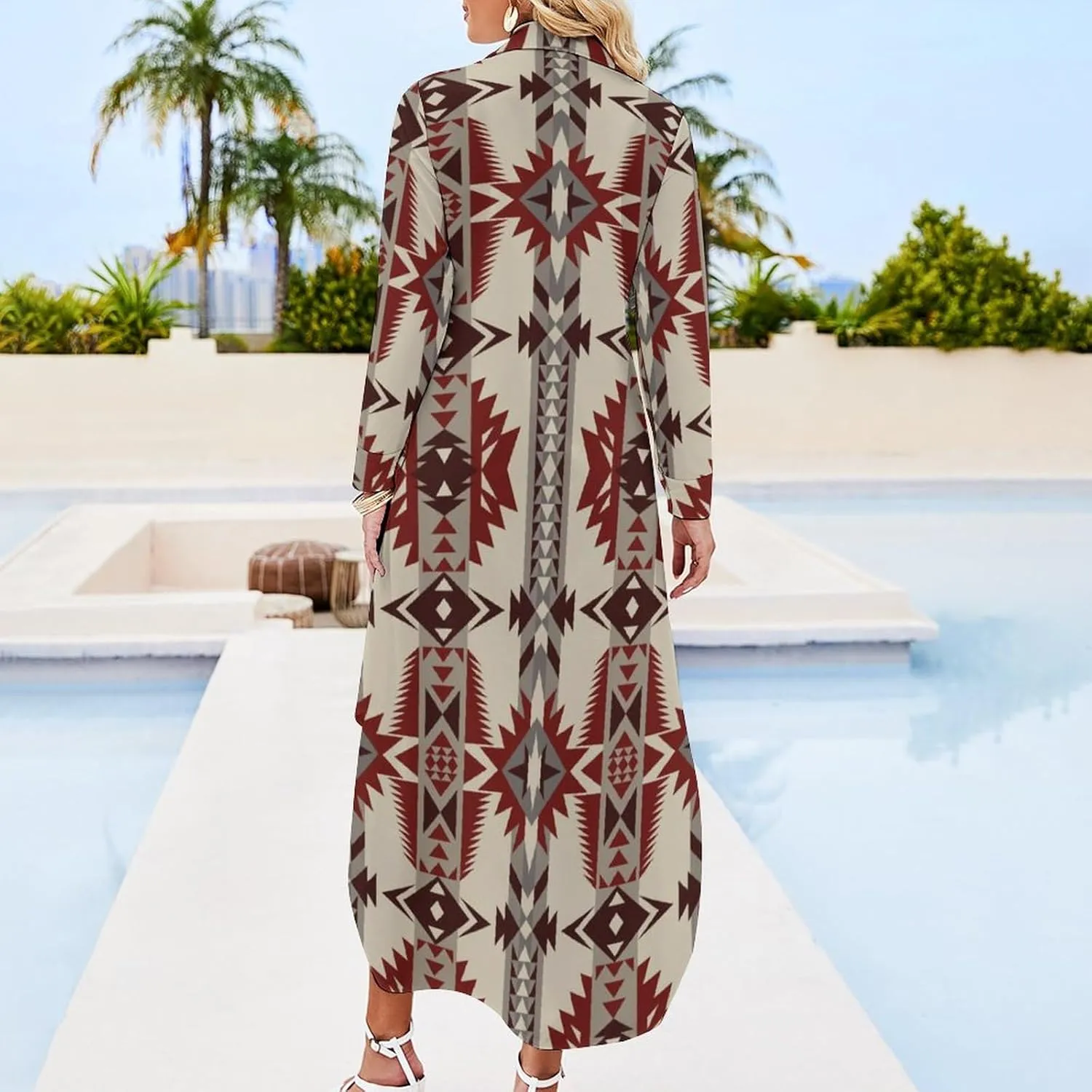 Native Southwest American Indian Shirt Dresses for Women Elegant Button Down Front Long Sleeve Maxi Dress