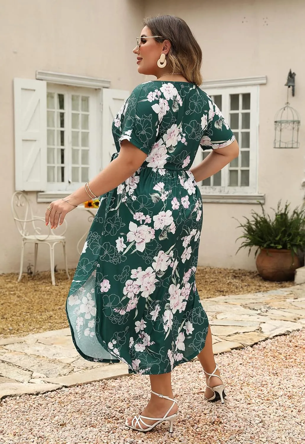 Nemidor Womens Casual Plus Size Tie Waist Slit Long Maxi Dress with Pockets NEM313