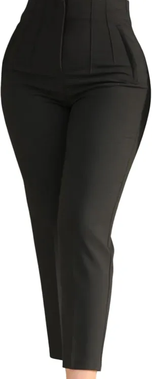Office Pants High Waist Pleated Pockets Ninth-Length Women Trousers Solid Color Straight Leg Suit Pants Women Trousers Work Pants