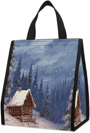 Outdoor Cooler Bags, Cabin in The Woods Printed Cooler Bag, Insulated Tote Bag, Grocery Tote Bag