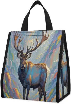 Outdoor Cooler Bags, Elk Artwork Printed Cooler Bag, Insulated Tote Bag, Grocery Tote Bag