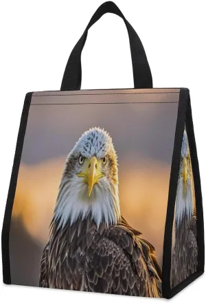 Outdoor Cooler Bags, Sunset Bald Eagle Printed Cooler Bag, Insulated Tote Bag, Grocery Tote Bag