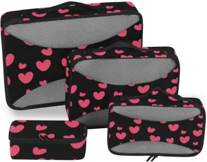 Packing Cube 4 Set Luggage Organizer Packing Cubes for Travel Women Packing Cubed Hearts Pattern