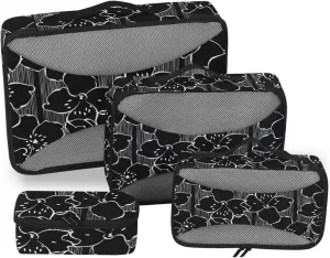 Packing Cube Set of 4 Suitcase Organizer Travel Cubes for Packing Carry on Bag Packing Cubea Flower on Black