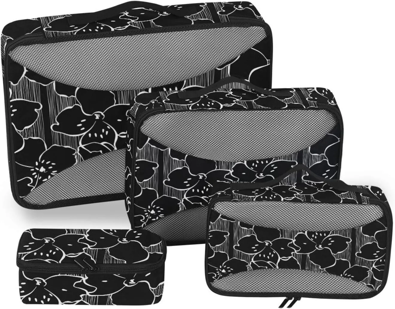 Packing Cube Set of 4 Suitcase Organizer Travel Cubes for Packing Carry on Bag Packing Cubea Flower on Black