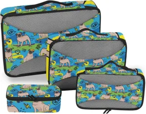 Packing Cubes for Travel 4 Set Pug Gog Dog Graffiti Luggage Set Suitcase Organizer Bags Mesh Accessories Storage Pouch Toiletry Packing Cubes