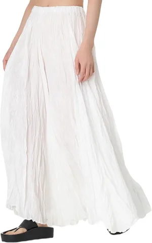 Perbai Womens Casual High Waisted Pleated Ruched A Line Flowy Long Maxi Skirt for Summer Beach Holiday