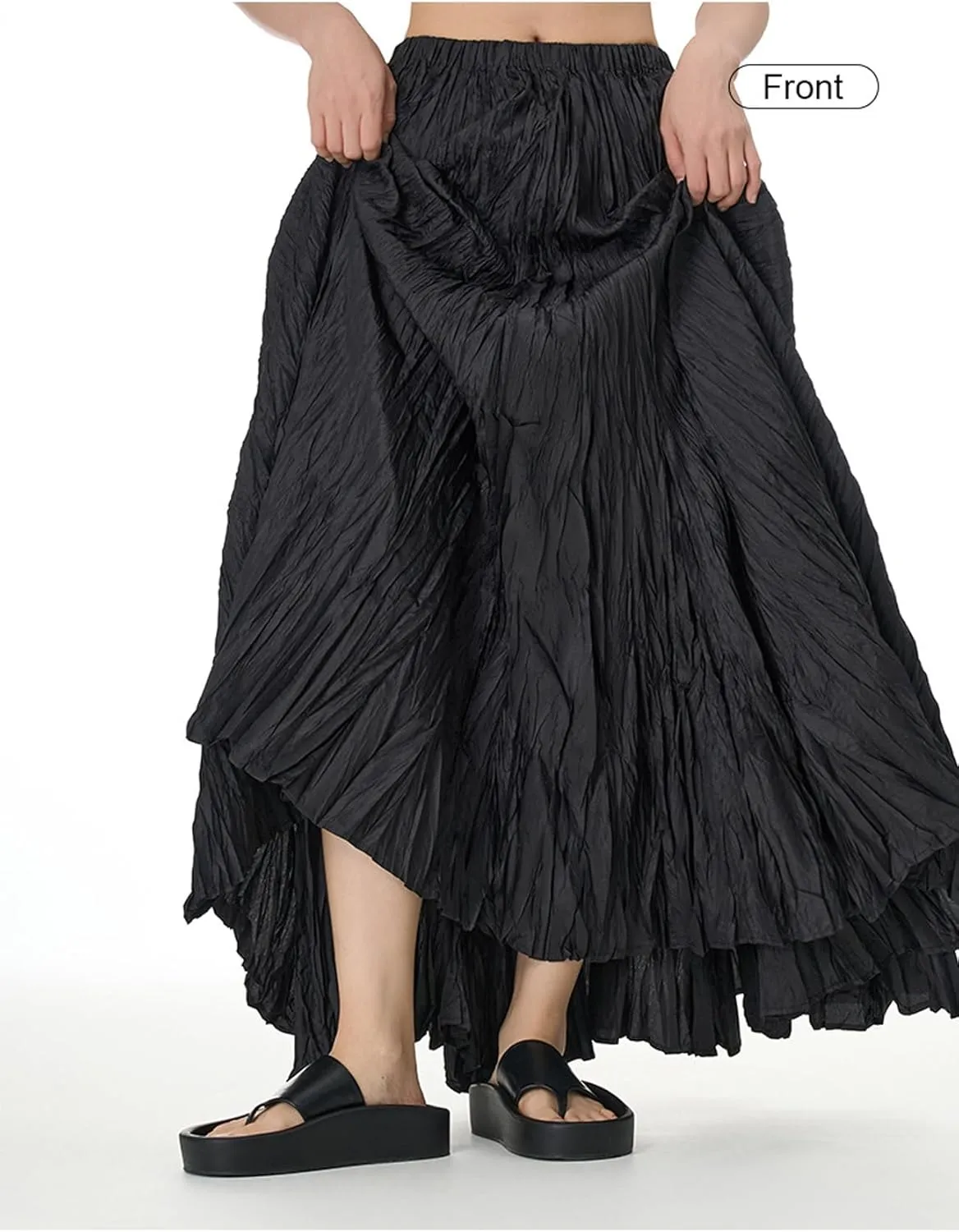 Perbai Womens Casual High Waisted Pleated Ruched A Line Flowy Long Maxi Skirt for Summer Beach Holiday