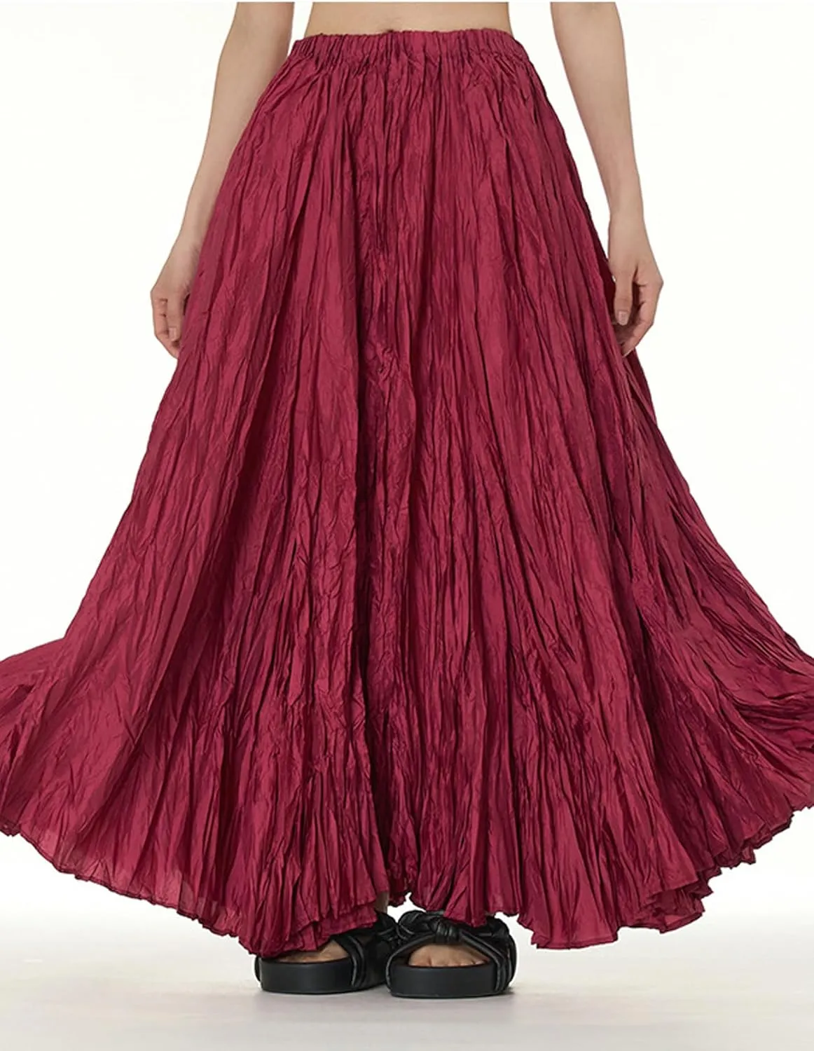 Perbai Womens Casual High Waisted Pleated Ruched A Line Flowy Long Maxi Skirt for Summer Beach Holiday