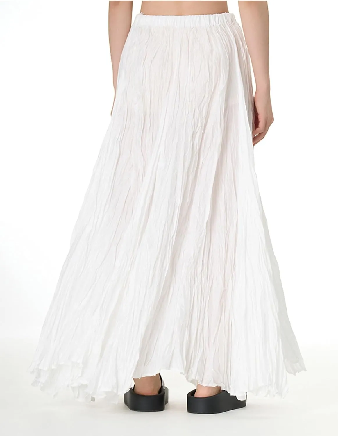 Perbai Womens Casual High Waisted Pleated Ruched A Line Flowy Long Maxi Skirt for Summer Beach Holiday