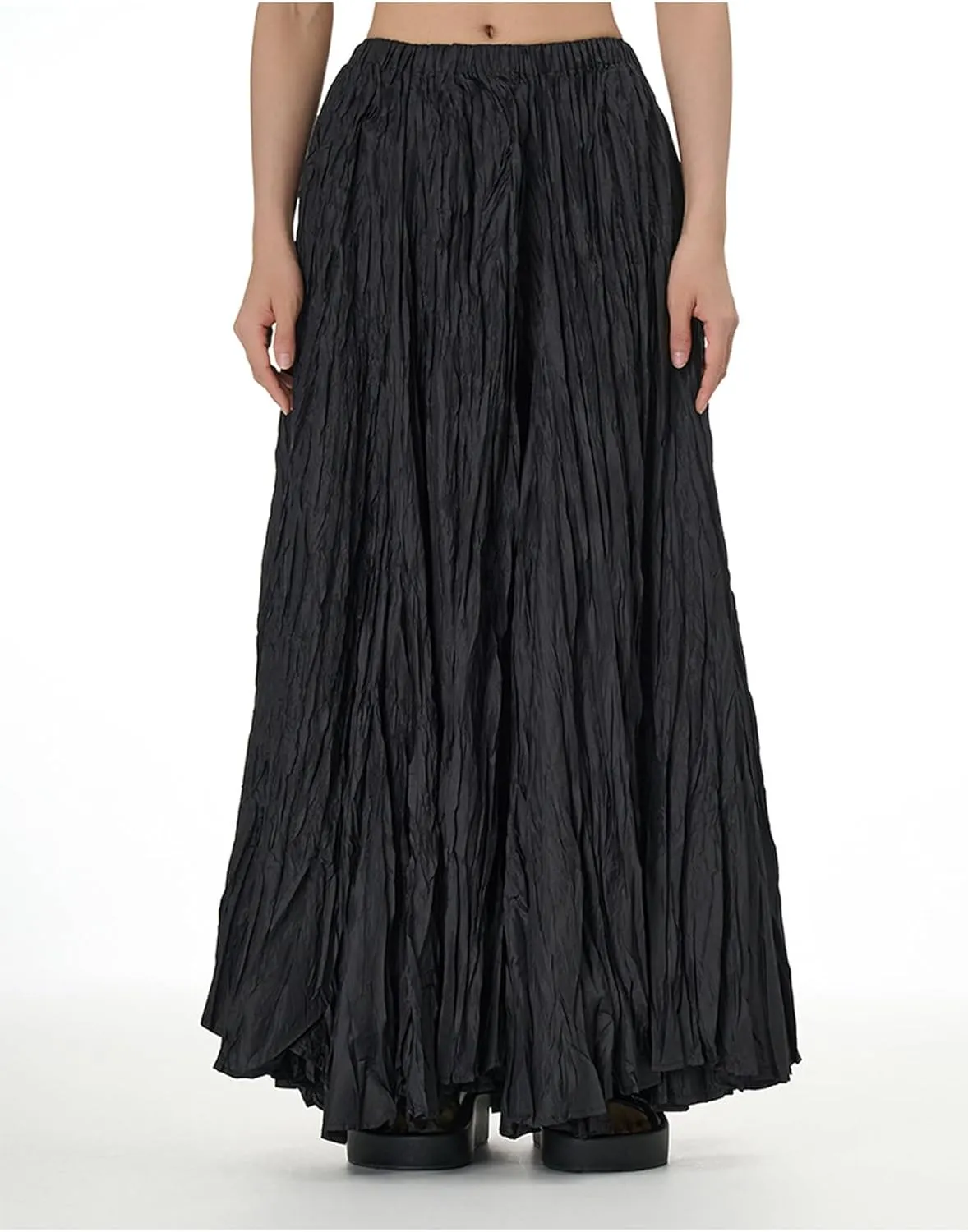 Perbai Womens Casual High Waisted Pleated Ruched A Line Flowy Long Maxi Skirt for Summer Beach Holiday