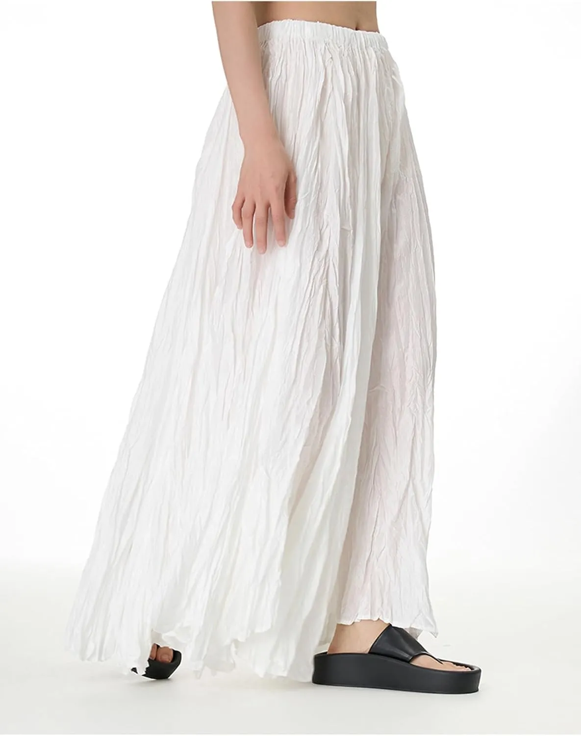 Perbai Womens Casual High Waisted Pleated Ruched A Line Flowy Long Maxi Skirt for Summer Beach Holiday