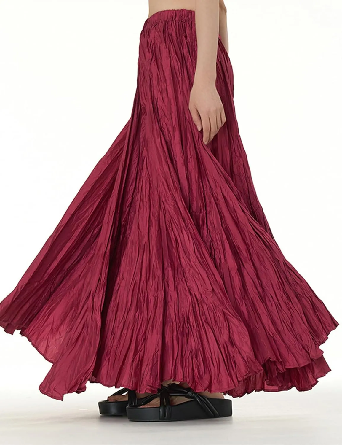 Perbai Womens Casual High Waisted Pleated Ruched A Line Flowy Long Maxi Skirt for Summer Beach Holiday