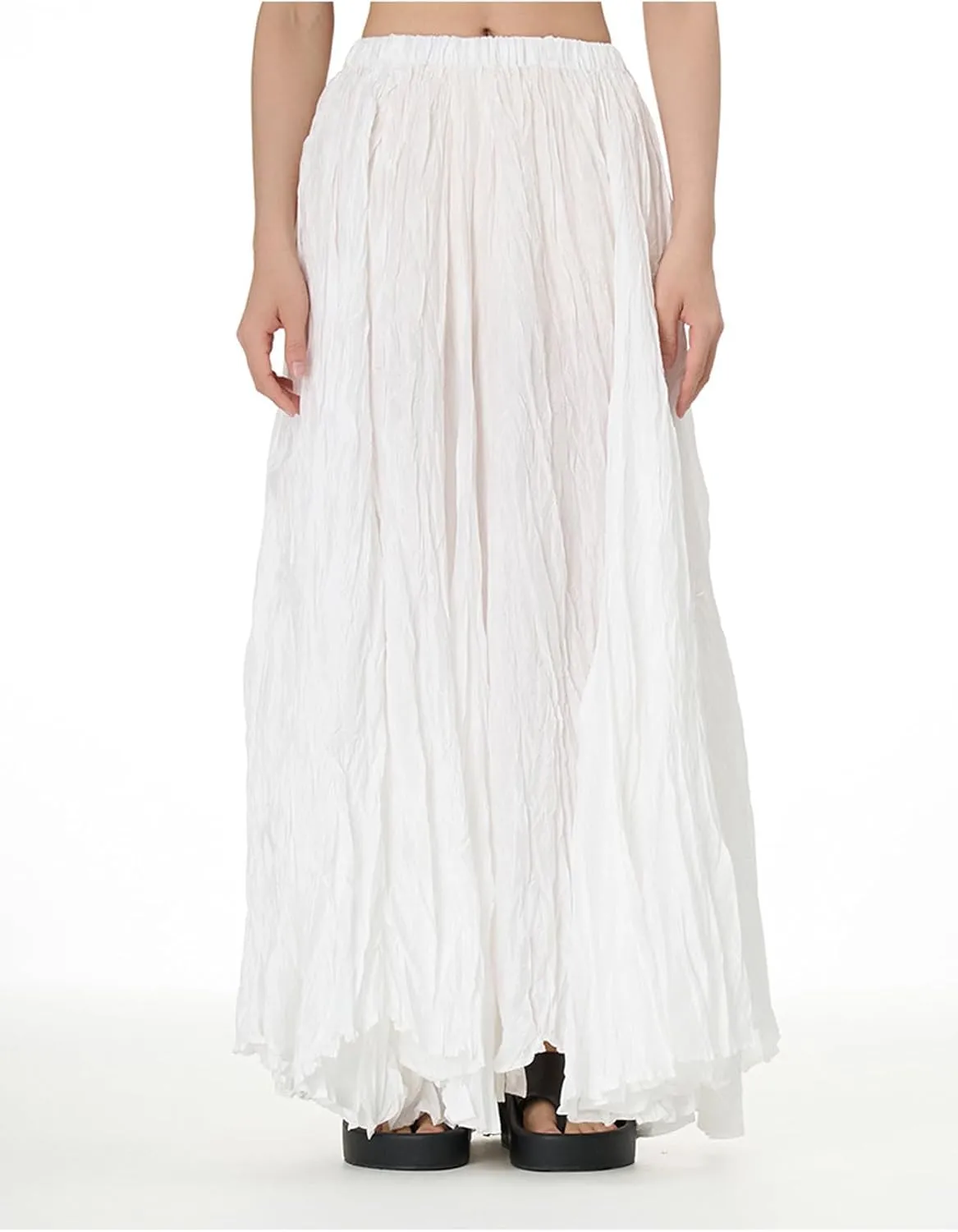 Perbai Womens Casual High Waisted Pleated Ruched A Line Flowy Long Maxi Skirt for Summer Beach Holiday