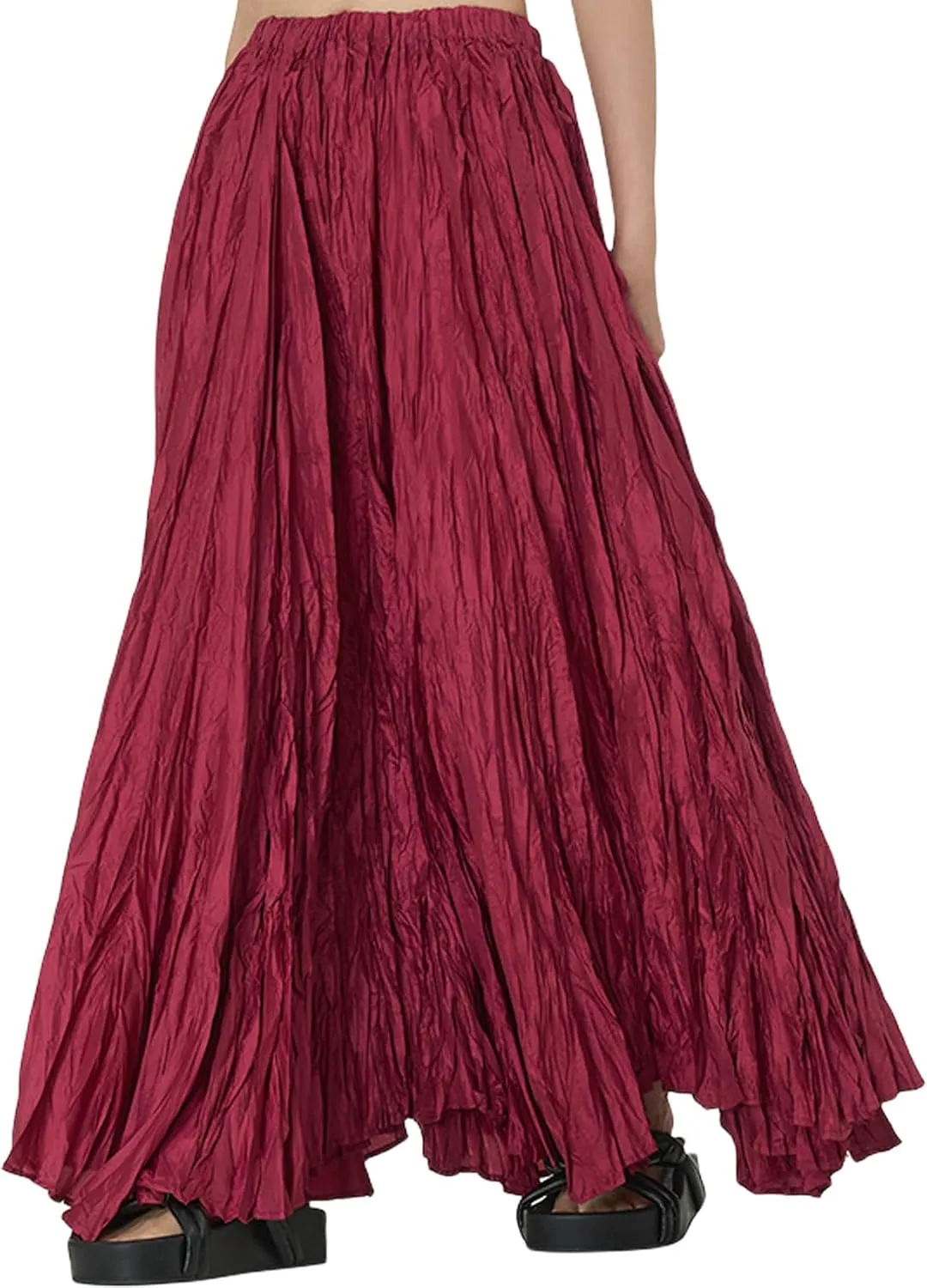 Perbai Womens Casual High Waisted Pleated Ruched A Line Flowy Long Maxi Skirt for Summer Beach Holiday