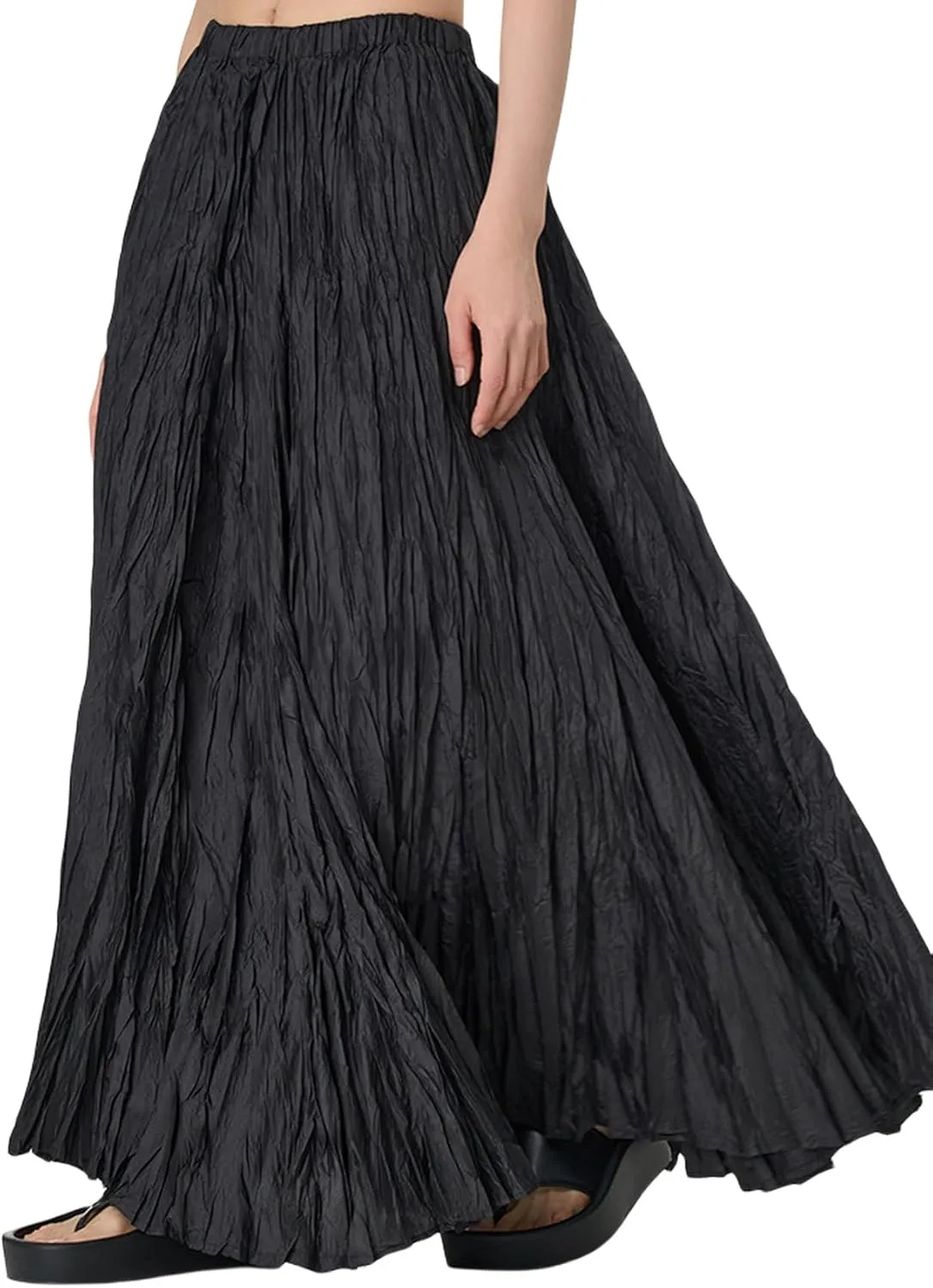 Perbai Womens Casual High Waisted Pleated Ruched A Line Flowy Long Maxi Skirt for Summer Beach Holiday