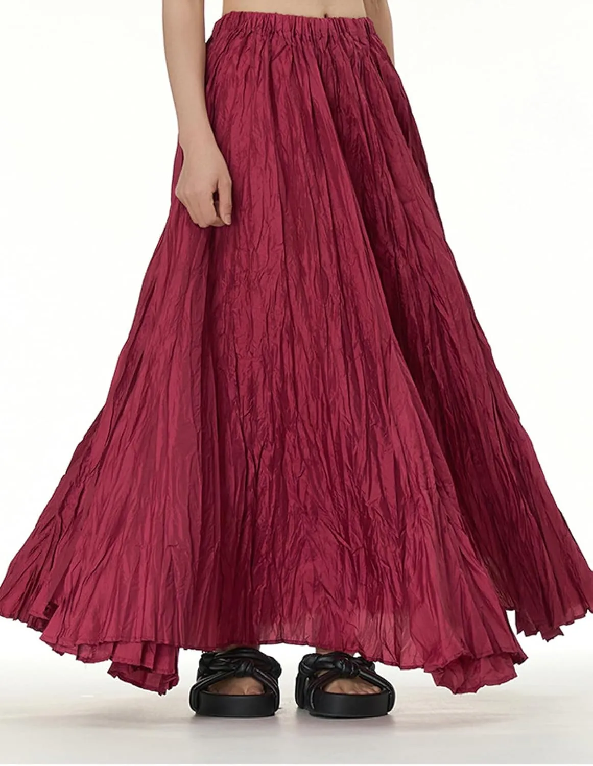 Perbai Womens Casual High Waisted Pleated Ruched A Line Flowy Long Maxi Skirt for Summer Beach Holiday