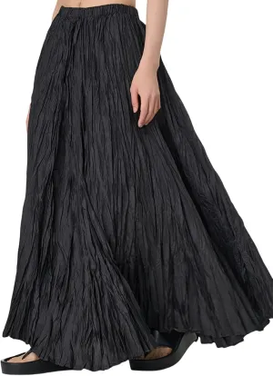 Perbai Womens Casual High Waisted Pleated Ruched A Line Flowy Long Maxi Skirt for Summer Beach Holiday