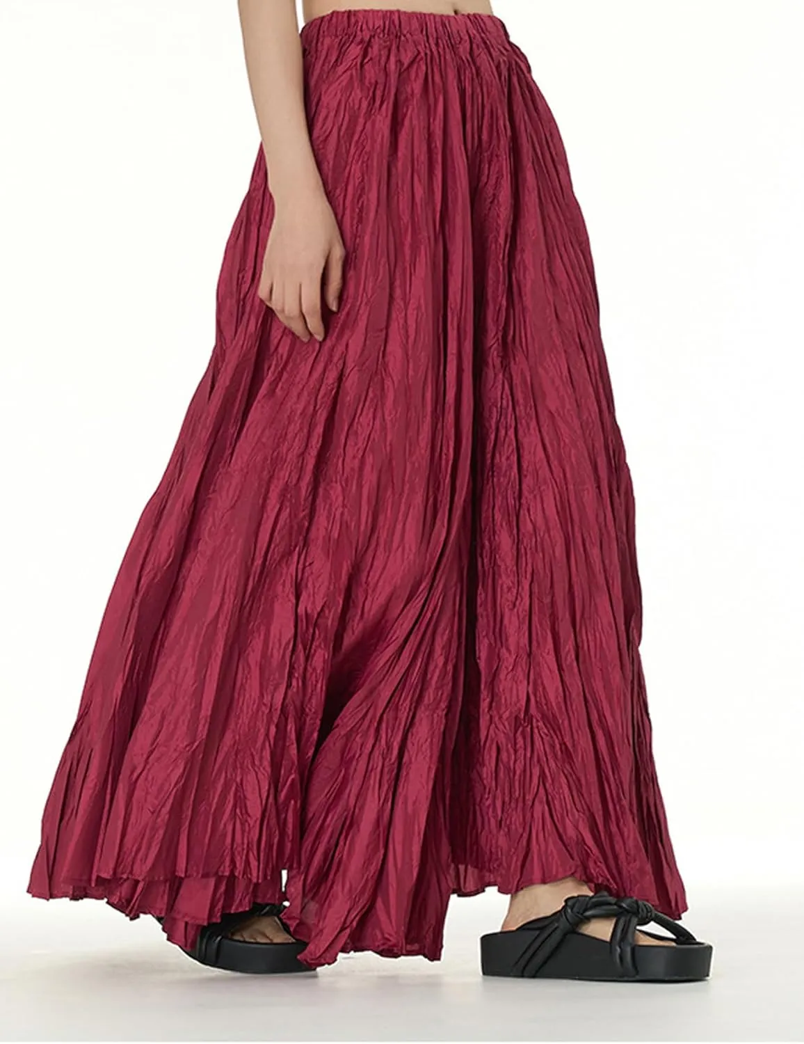 Perbai Womens Casual High Waisted Pleated Ruched A Line Flowy Long Maxi Skirt for Summer Beach Holiday