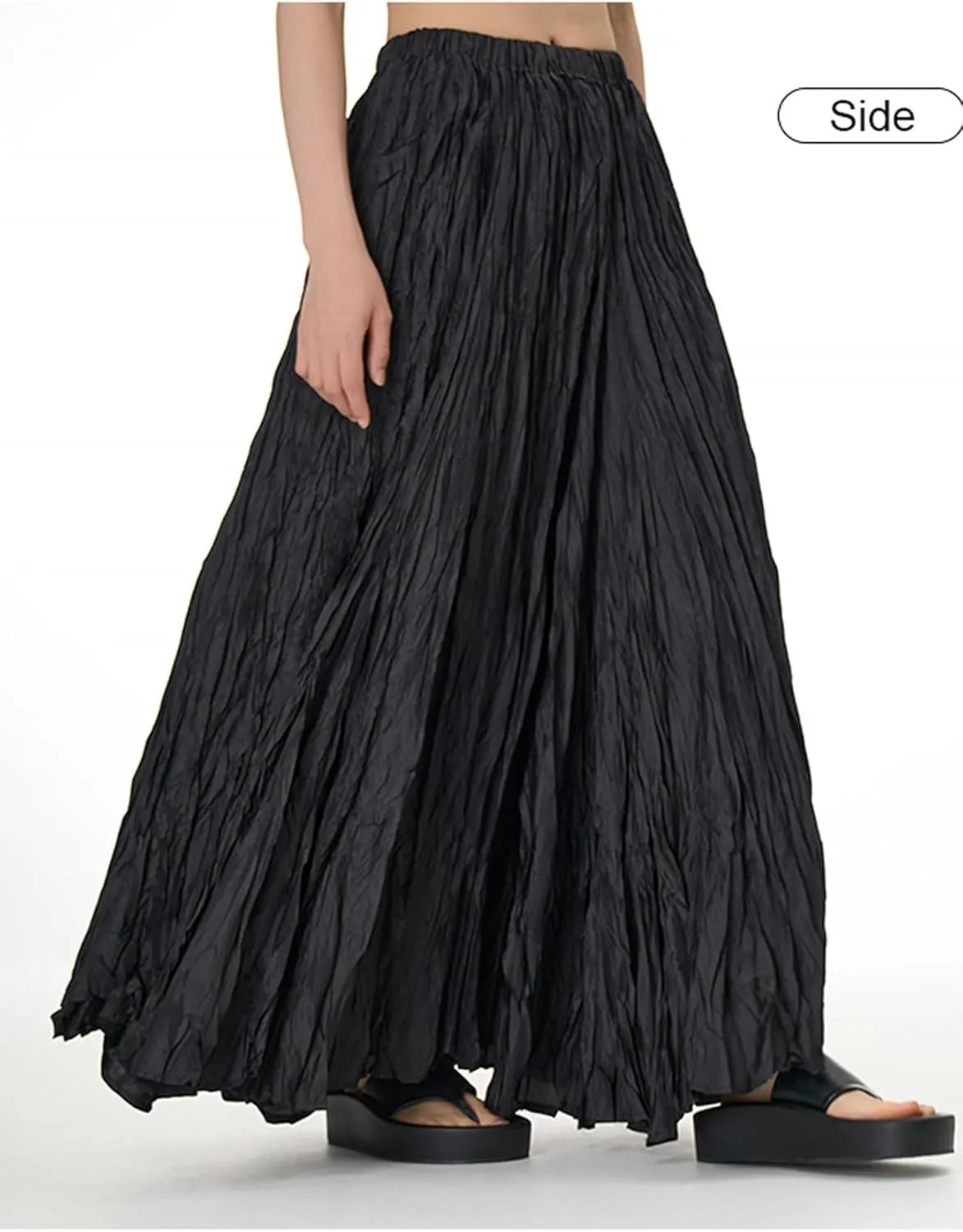 Perbai Womens Casual High Waisted Pleated Ruched A Line Flowy Long Maxi Skirt for Summer Beach Holiday