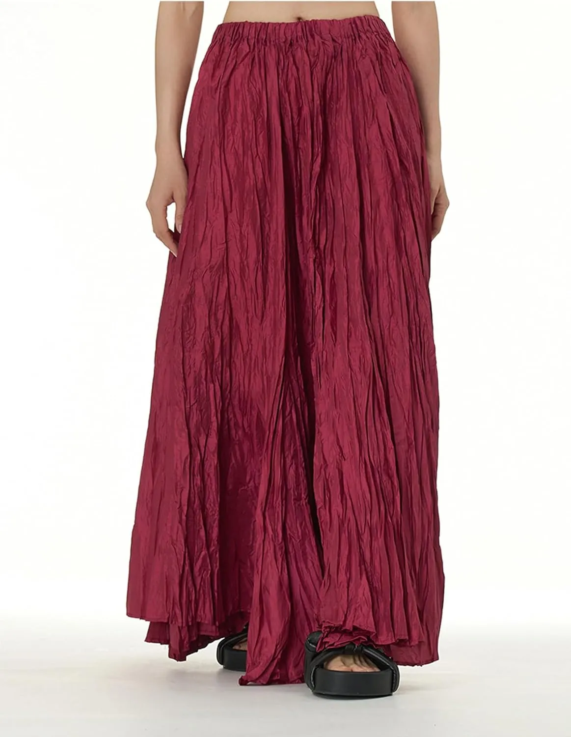 Perbai Womens Casual High Waisted Pleated Ruched A Line Flowy Long Maxi Skirt for Summer Beach Holiday