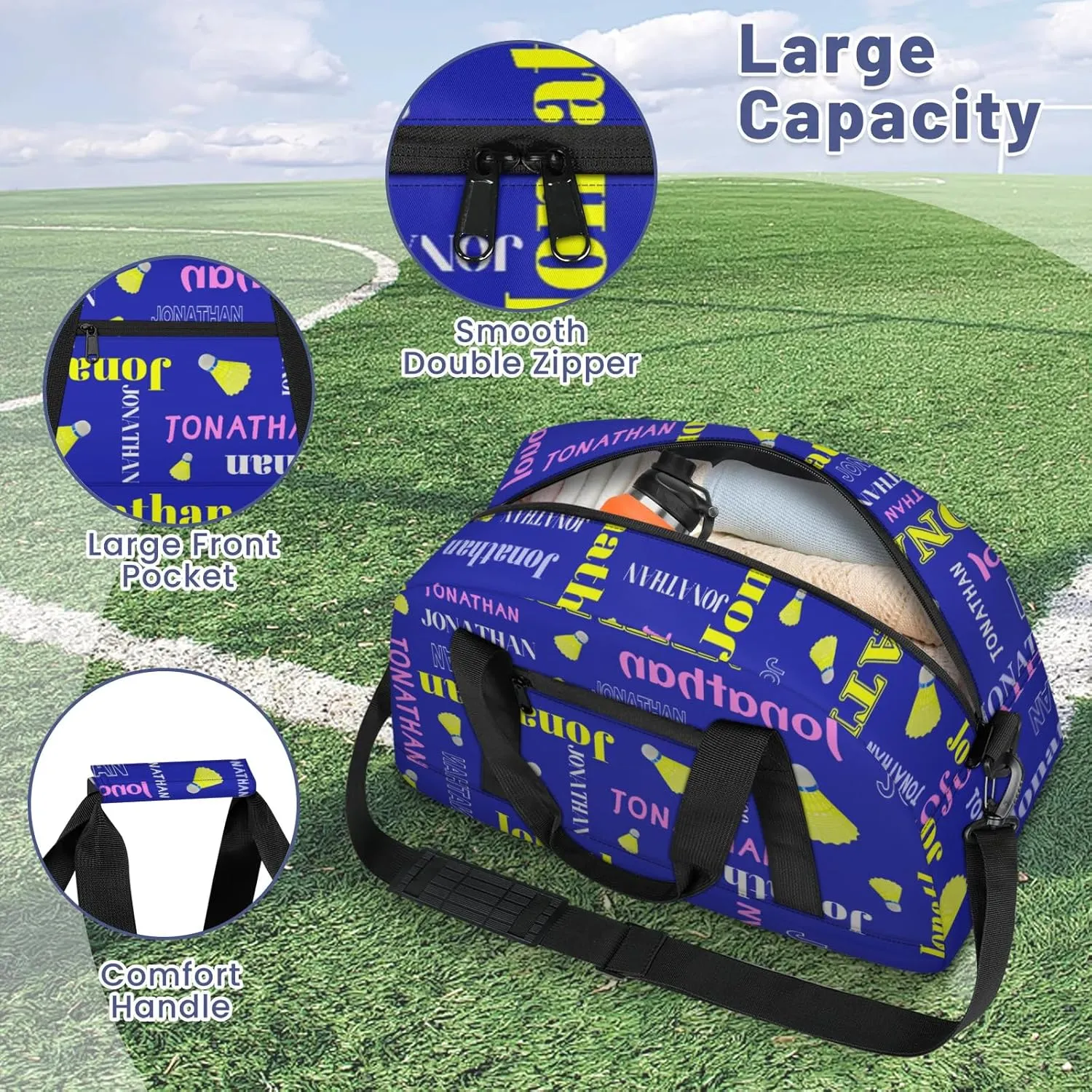 Personalized Duffle Bag - Custom Name Kids Sports Bag, Sleepover Bags for Girls, Lightweight Toddler Boys Overnight Bag for Weekender Travel Cheer Dance Ball Game, Badminton Text