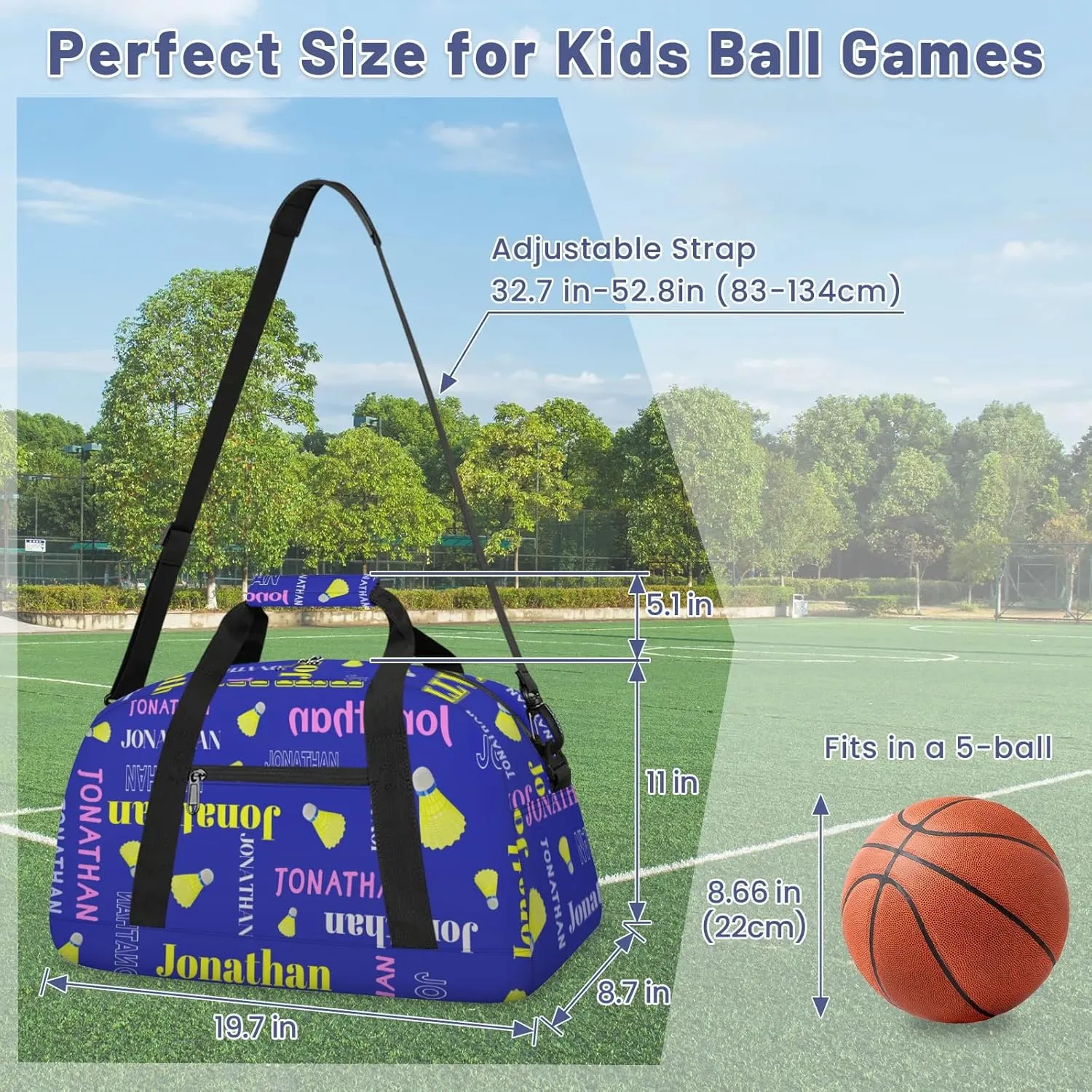 Personalized Duffle Bag - Custom Name Kids Sports Bag, Sleepover Bags for Girls, Lightweight Toddler Boys Overnight Bag for Weekender Travel Cheer Dance Ball Game, Badminton Text