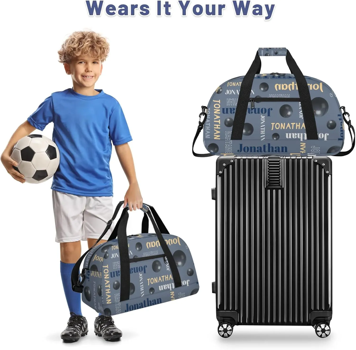 Personalized Duffle Bag - Custom Name Kids Sports Bag, Sleepover Bags for Girls, Lightweight Toddler Boys Overnight Bag for Weekender Travel Cheer Dance Ball Game, Bowling Text
