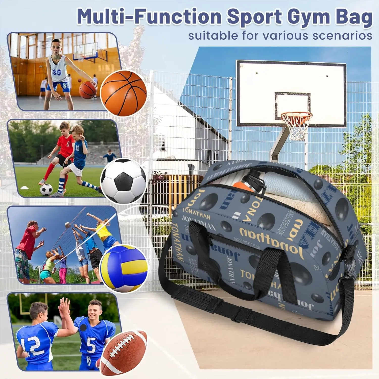 Personalized Duffle Bag - Custom Name Kids Sports Bag, Sleepover Bags for Girls, Lightweight Toddler Boys Overnight Bag for Weekender Travel Cheer Dance Ball Game, Bowling Text