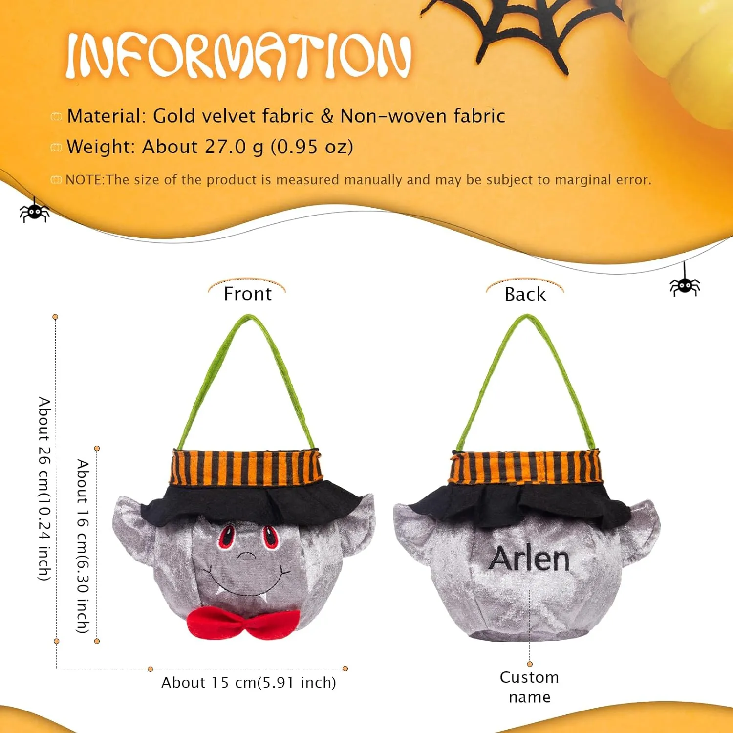 Personalized Halloween Trick or Treat Bags for Kids Halloween Candy Bags Halloween Custom Name Embroidered Candy Basket