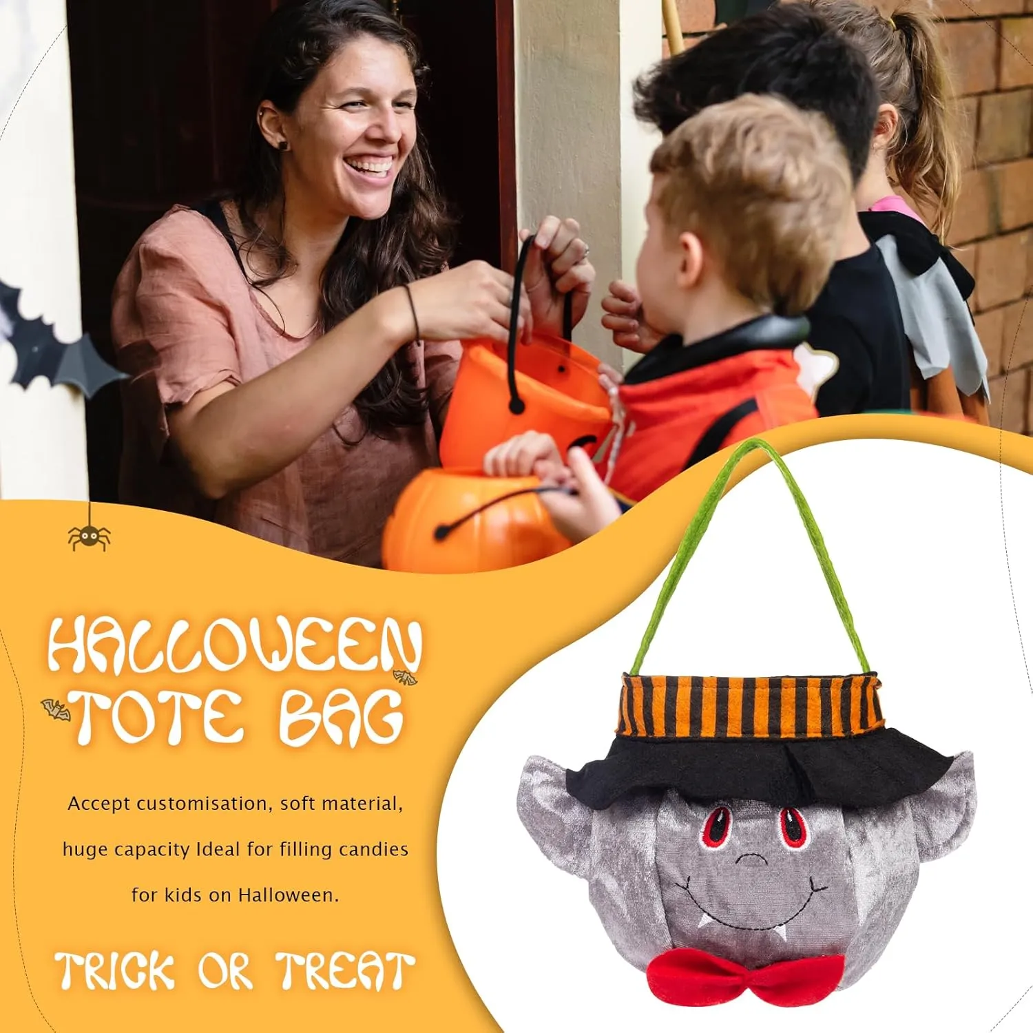 Personalized Halloween Trick or Treat Bags for Kids Halloween Candy Bags Halloween Custom Name Embroidered Candy Basket